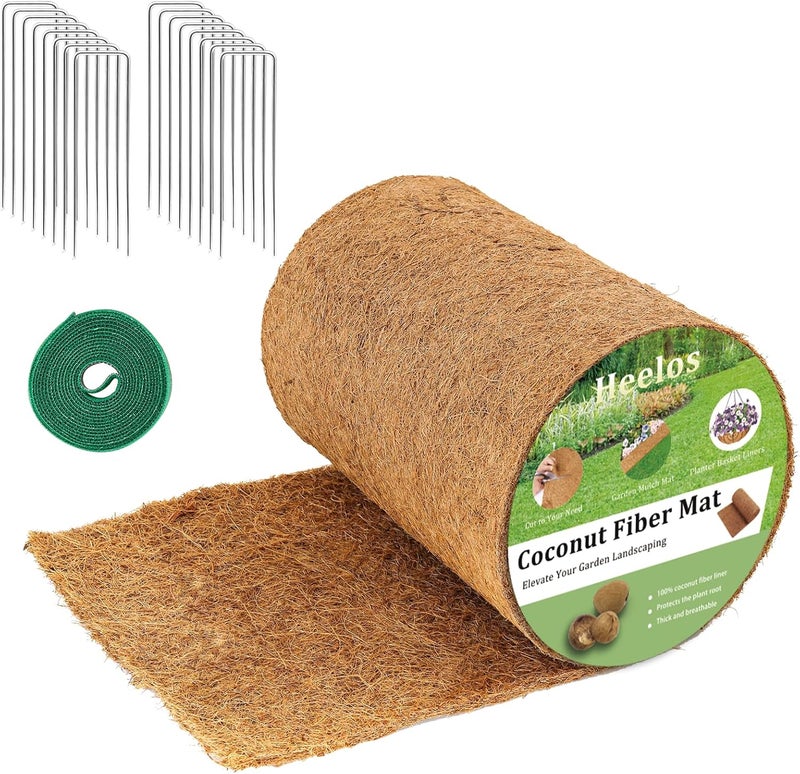 Heelos Thick Coco Fiber Liner Roll,240x12inch Natural Coconut Liners for Planter Box Flower Basket, Coco Coir Sheets Coconut Fiber Mat,Garden Decoration, DIY Moss Pole,Animal Pet Pad, Reptile Carpet - Image 1